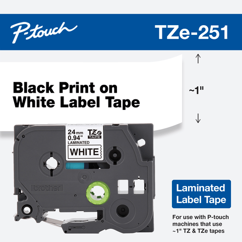 4PK TZ251 TZe-251 Black on White Label Tape For Brother P-touch PT-E500 24mm 1"